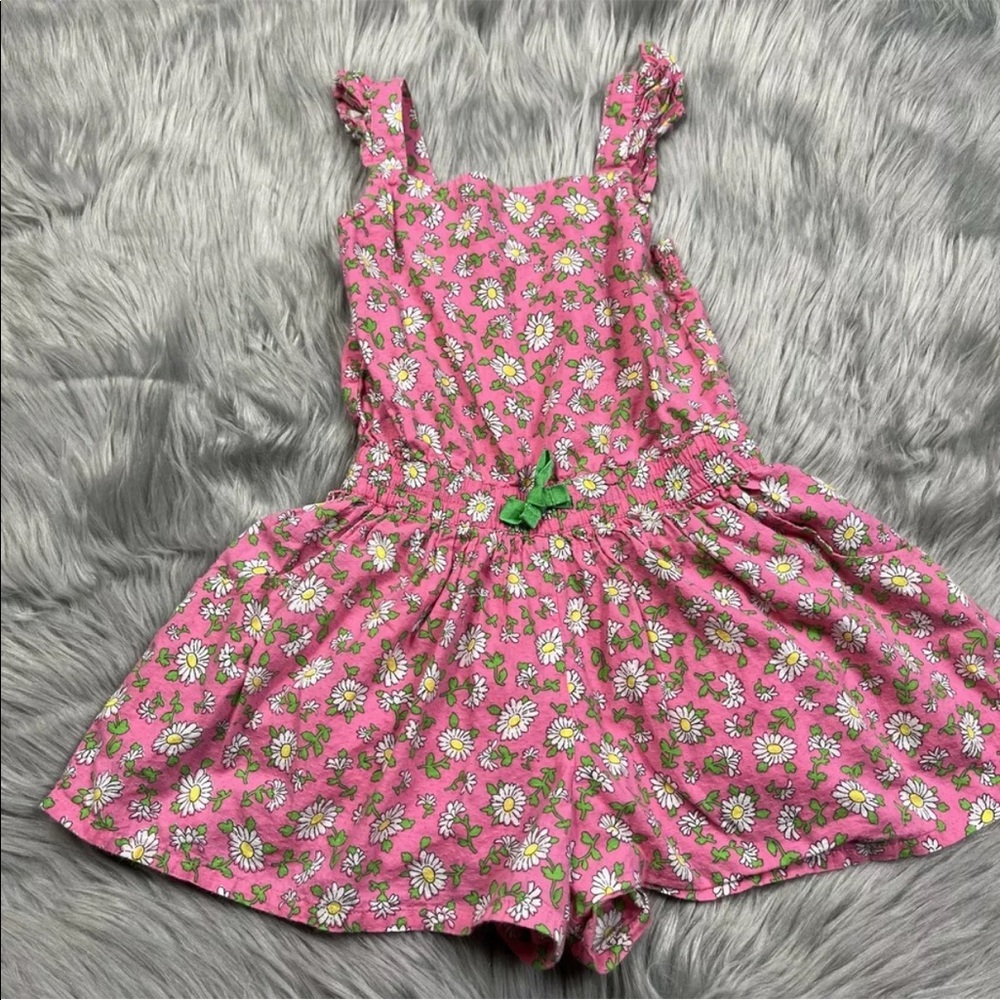 Mini Boden Toddler Girls 2-3 Pink Daisy Flutter Sleeve Romper